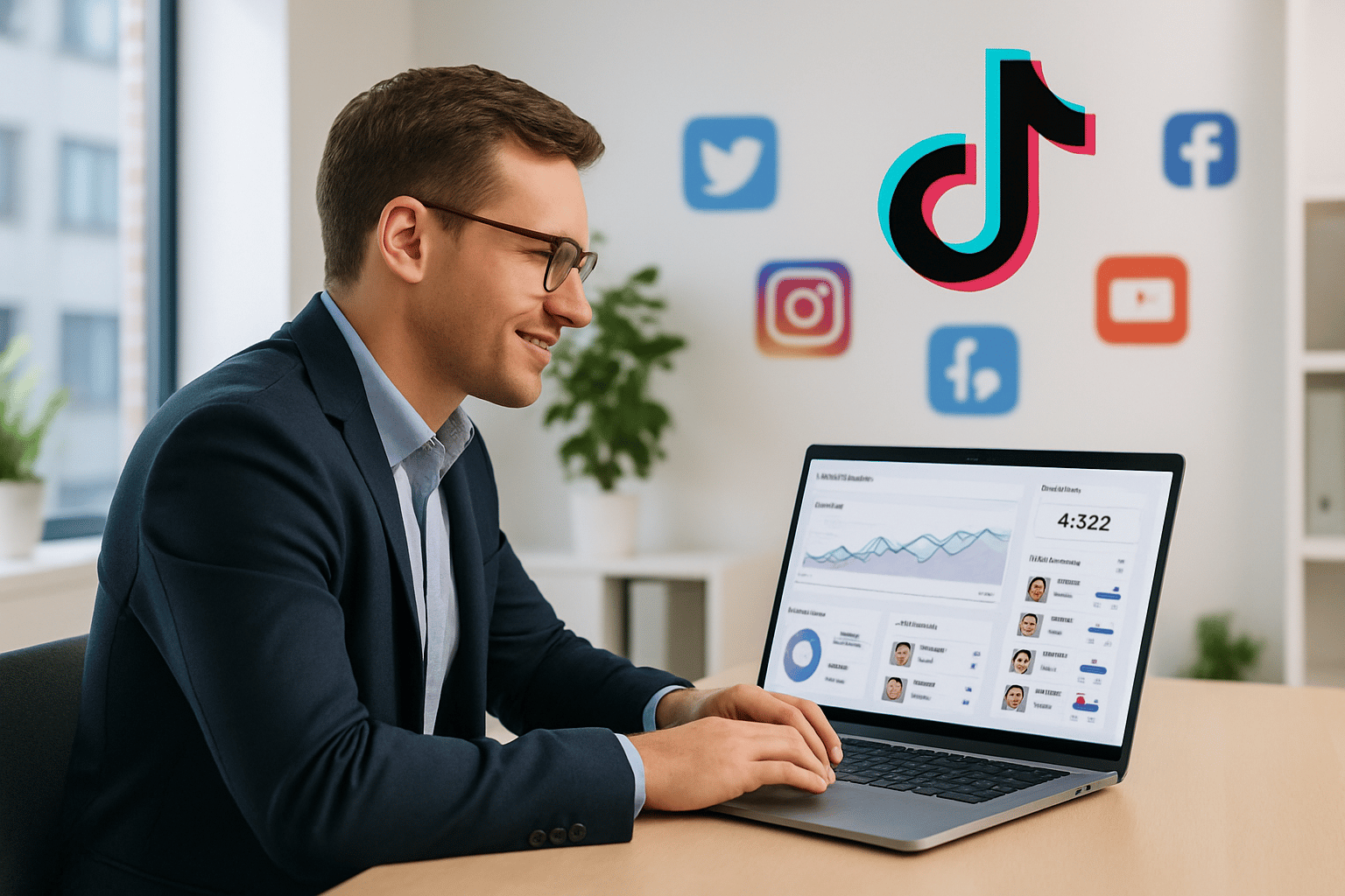 Brand manager searching for influencers on laptop