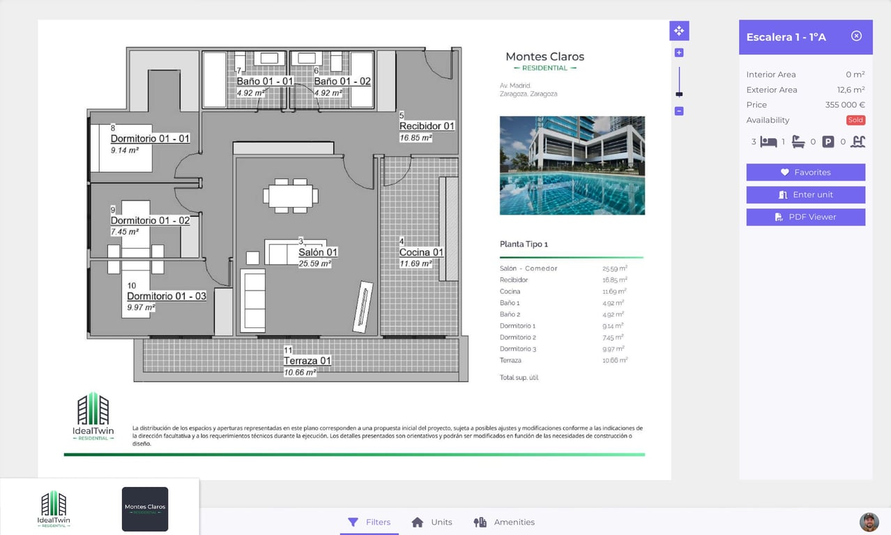 Floor plan and unit details interface