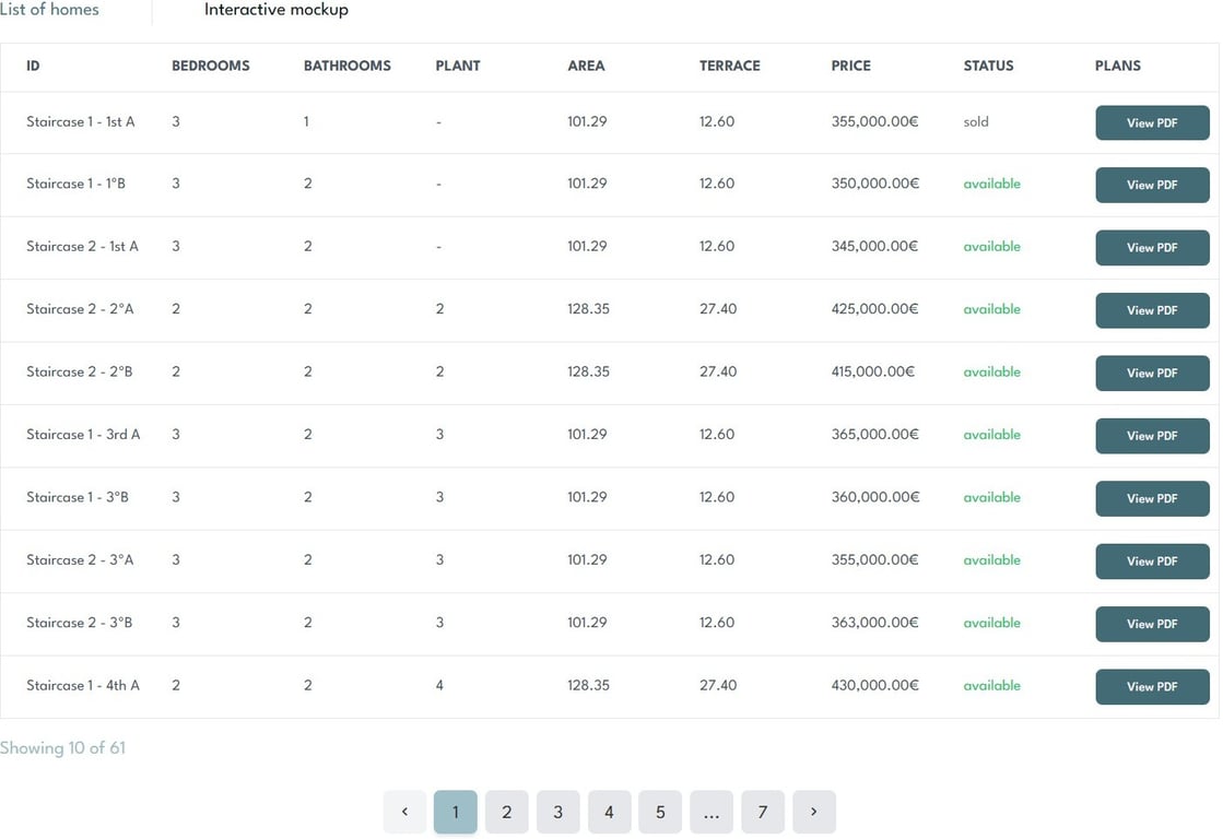 Live unit list with availability and pricing