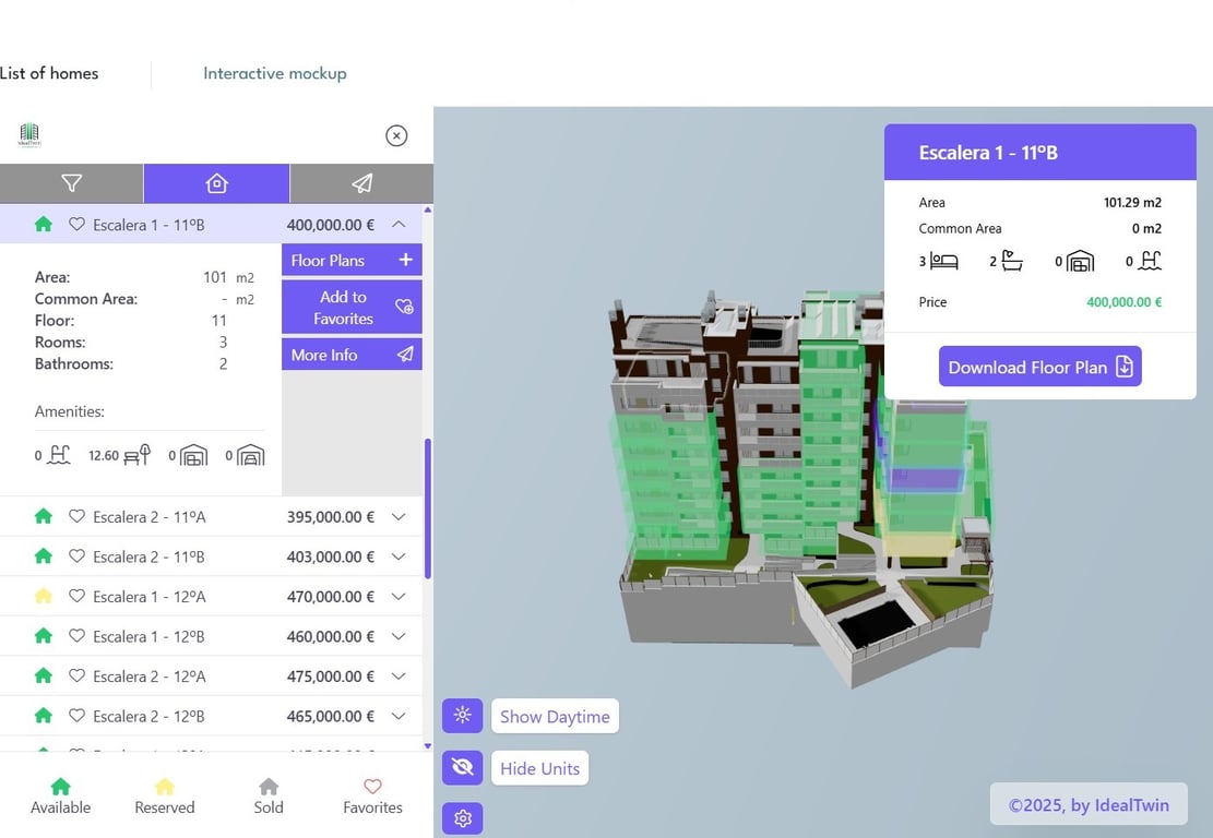 Interactive 3D building viewer for developer sales