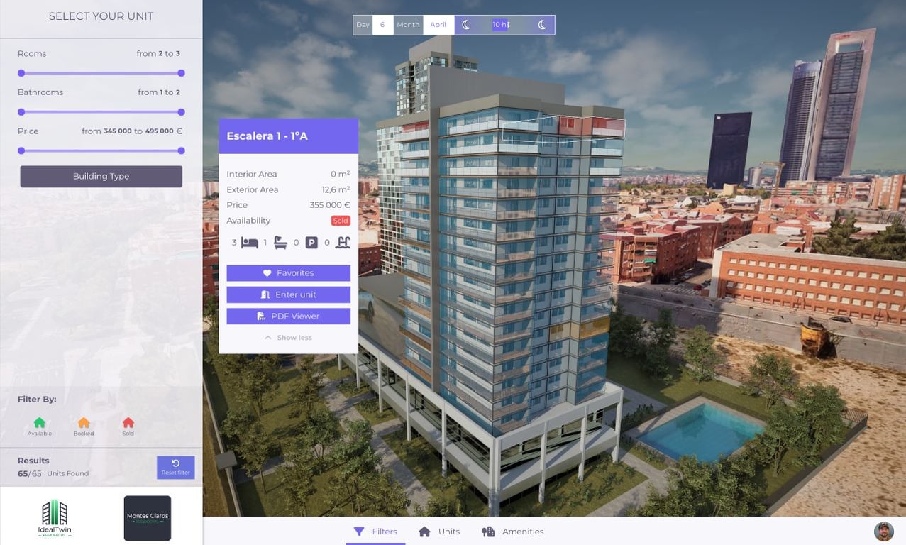 Interactive IdealTwin building viewer with unit filters