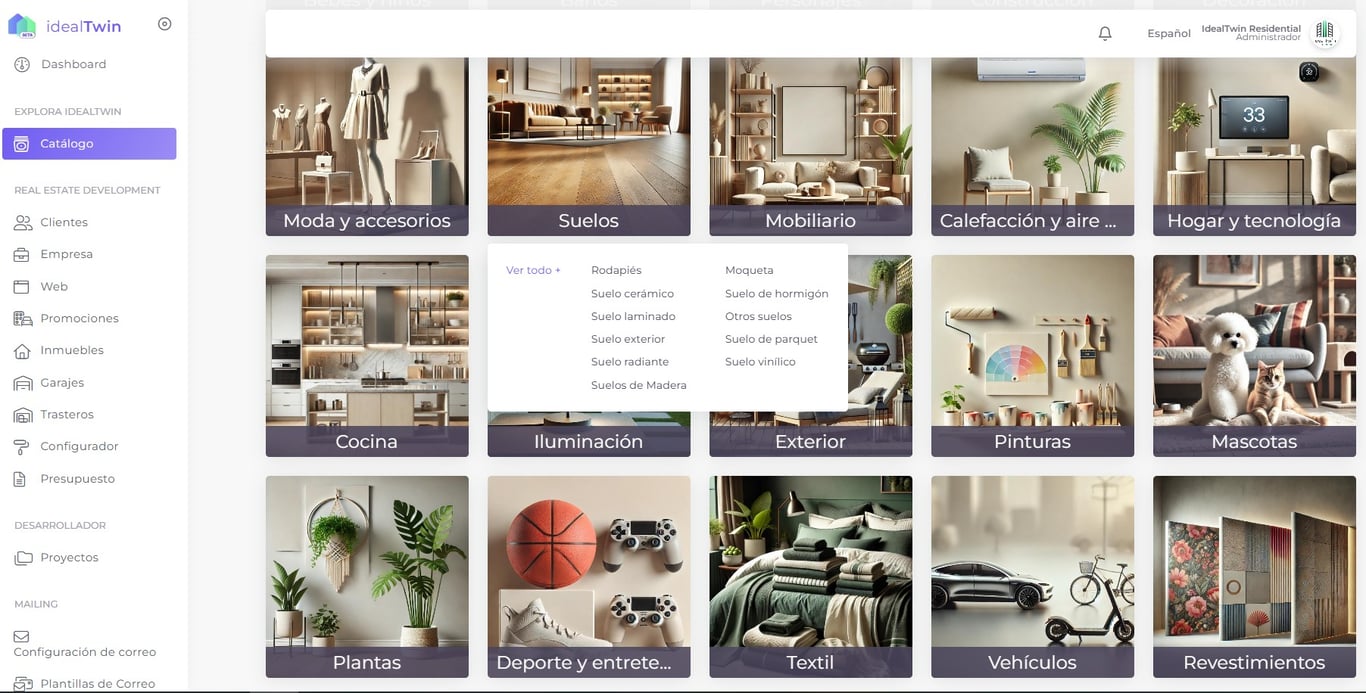 Product catalogue connected to configurator data