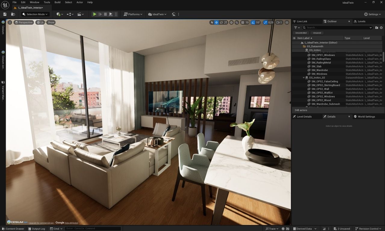 Unreal Engine interior design scene connected to IdealTwin