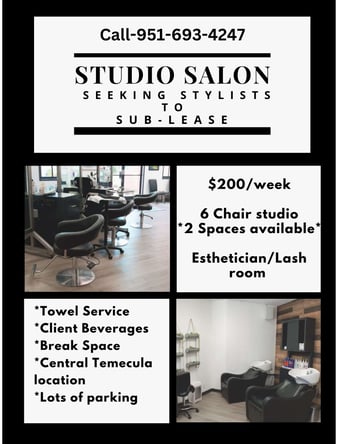 Boutique salon in Temecula looking for salon renters