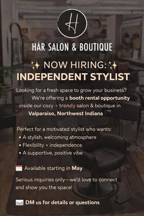 Booth Rental Opportunity in Valparaiso, IN — Hår Salon & Boutique