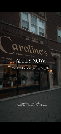 Booth / Chair Available at Caroline’s Hair Design – Elmwood Park FIRST MONTH FREE | Only $650/month