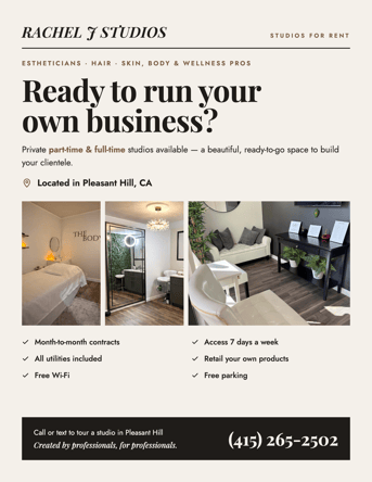 Salon Suite / Beauty studio for rent in Pleasant hill