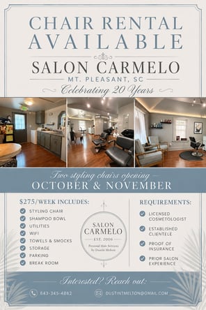 CHAIR RENTAL AVAILABLE Salon Carmelo