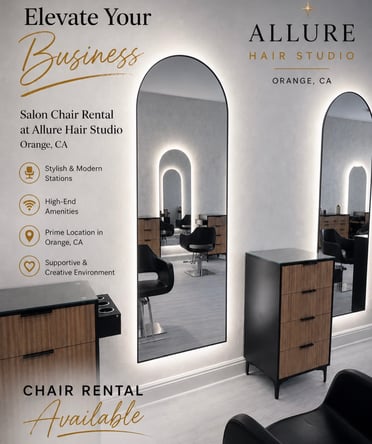 Salon chair for rent in a beautiful new modern salon in Orange, CA!