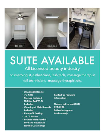 New Suites available In Rancho Cucamonga we are looking for all beauty pros