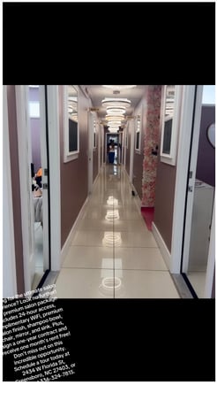 Salons by JE Monthly Rentals $700/Month, Large Suite (133 sq.ft.) $500/Month, Small Suite (80 sq.ft