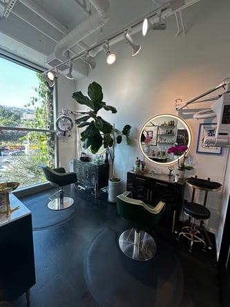 Salon Chair for Rent in gorgeous West Hollywood Salon with views of the Hollywood Hills!