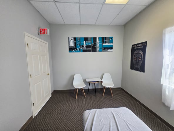 Furnished 133 sq ft Treatment Room with Gretta Table | Estheticians & Massage Therapists in The Woodlands