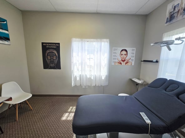 Furnished 133 sq ft Treatment Room with Gretta Table | Estheticians & Massage Therapists in The Woodlands