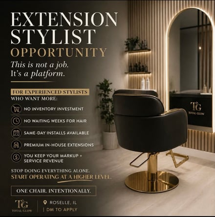 Luxury Chair Rental for Extension & Hair Stylists – Total Glow Studio, Roselle, IL