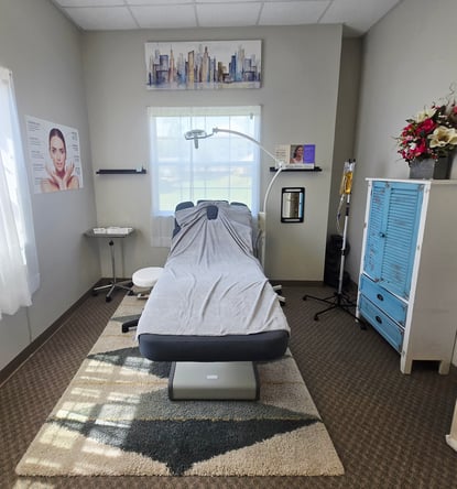 Furnished 133 sq ft Treatment Room with Gretta Table | Estheticians & Massage Therapists in The Woodlands