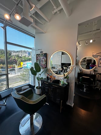 Salon Chair for Rent in gorgeous West Hollywood Salon with views of the Hollywood Hills!