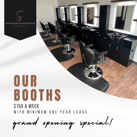 Salon Booths Available for Lease $125 per week for the first 26 Weeks