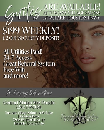 Salon and Spa Suites Available at Tuscany Village Salons at W. Lake Houston Pkwy!