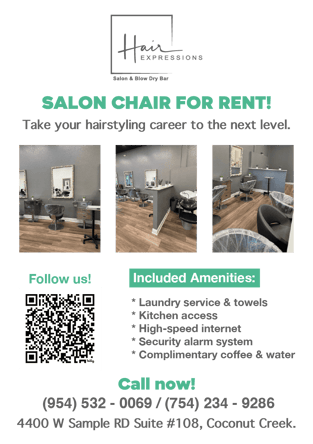 Chair for rent in a beautiful Hair Salon! Coconut Creek
