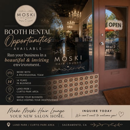 Booth rentals for established Salon Moski Hair Lounge