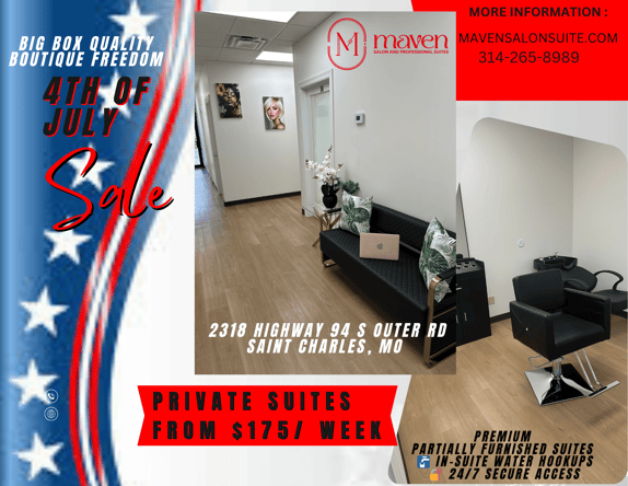 Newly renovated salon suite rentals. Minutes from MO-94, I-70 and 141