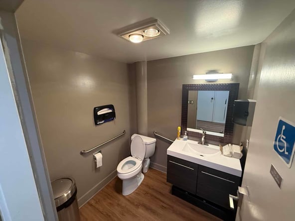 Salon with plumbing available now. $795 mo. Private with reception and HC bathroom