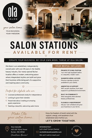 Private Styling Station | Flexible Booth Rental at Ola Salon, Burien WA