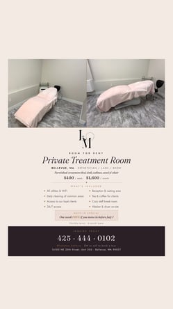 Private Esthetician / Lash Room — Bellevue, WA — 1 Week Free