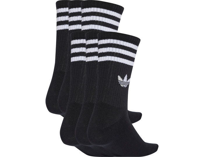 adidas Originals Unisex 3 Stripe Crew Socks 6 Pack, Black, Size M, Men