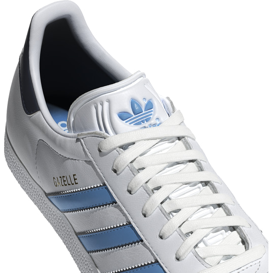 Adidas gazelle white with blue stripes on sale