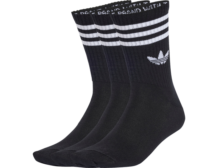 adidas Originals 3-Stripes Crew Socks 3 Pairs, Black, Size M, Men