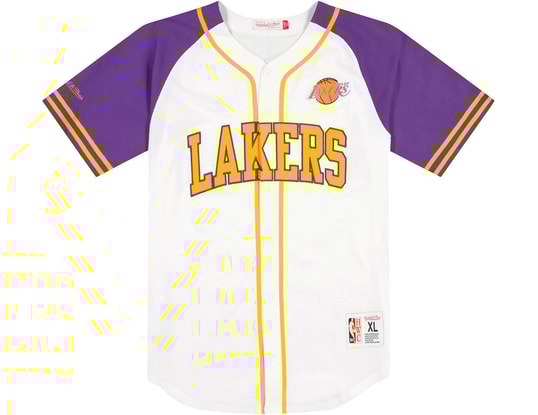 Mitchell and Ness NBA Los Angeles Lakers Baseball Jersey White