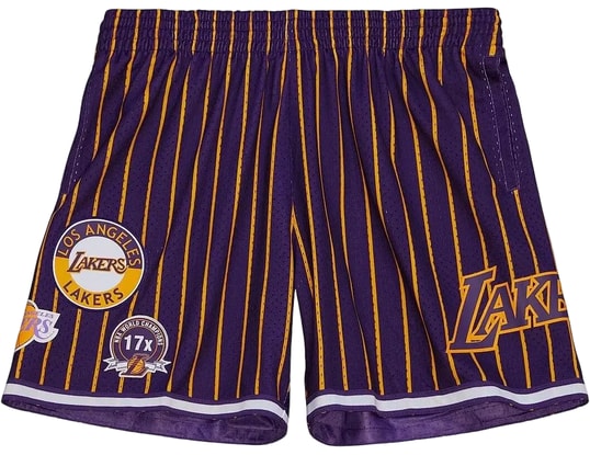 Product gallery, 1 of 9, Mitchell and Ness NBA Los Angeles Lakers 17x World Champions Short Purple