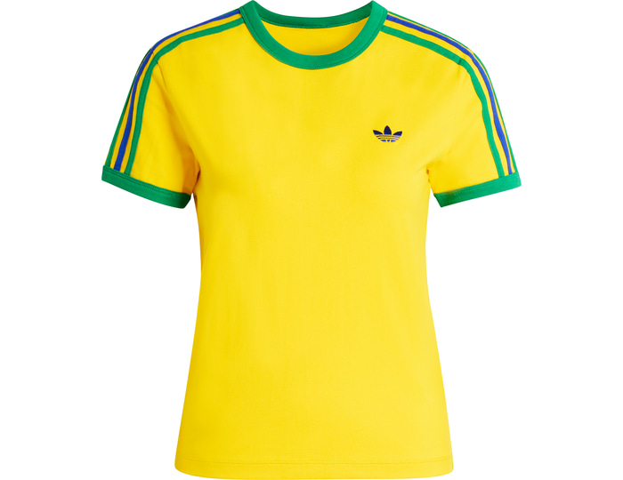 Adidas Originals Yellow 3 Stripes Slim T-Shirt Women Large