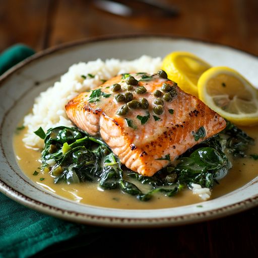 Salmon Piccata with Wilted Spinach