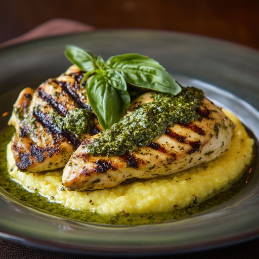 Grilled Chicken Pesto with Polenta