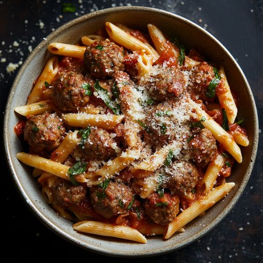 Pork and Beef Meatballs with Penne