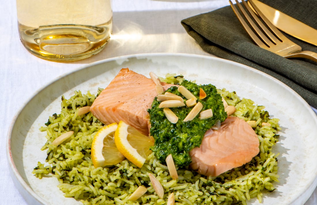 Poached Salmon with Pesto
