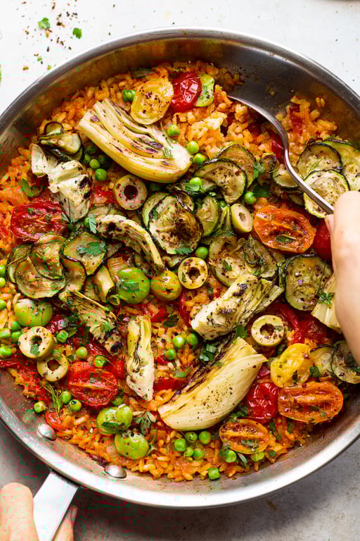 Vegan Paella (Chickpeas, mushroom, artichoke)