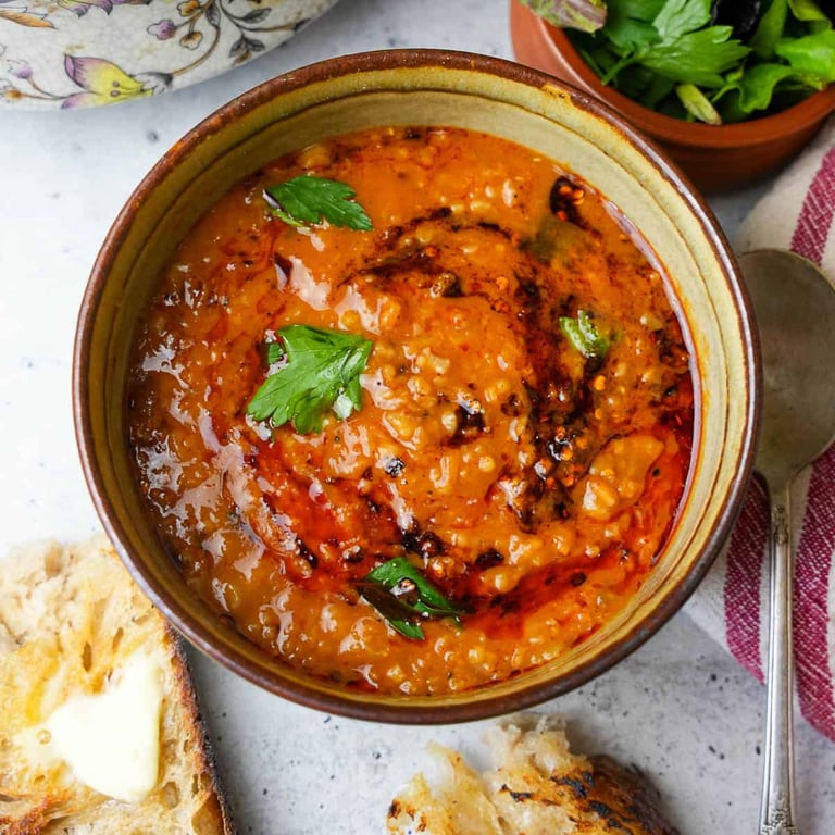 Greatest Lentil Stew with Herbed Chapati & Tahini Sauce