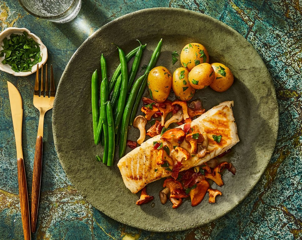 Halibut with Shiitake Mushrooms, Tequila, Cilantro