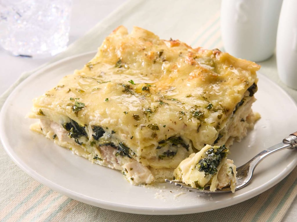 White cheese and chicken lasagna