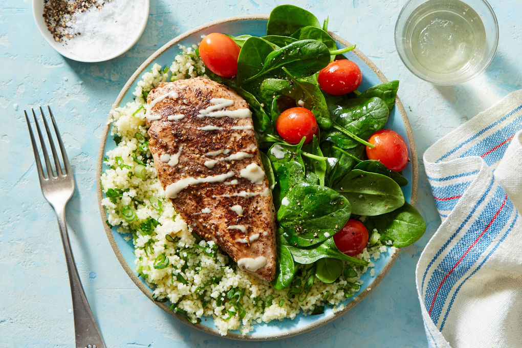 Za’atar Chicken  w/Brocc, Tahini, Israeli Couscous