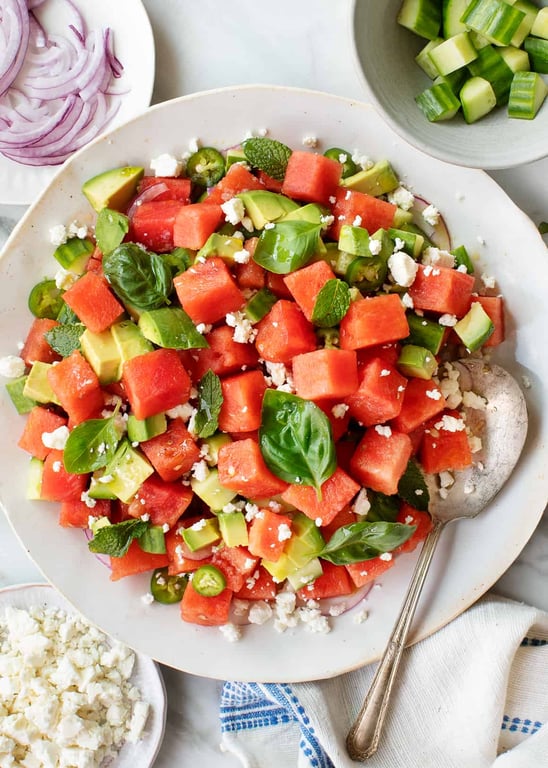 Watermelon/feta/mint salade