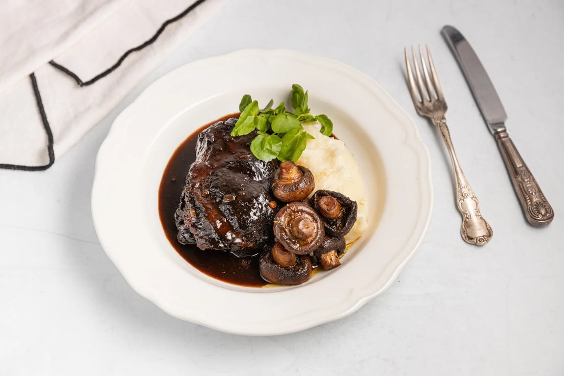 Braised Beef cheeks , celery root mash potatoes