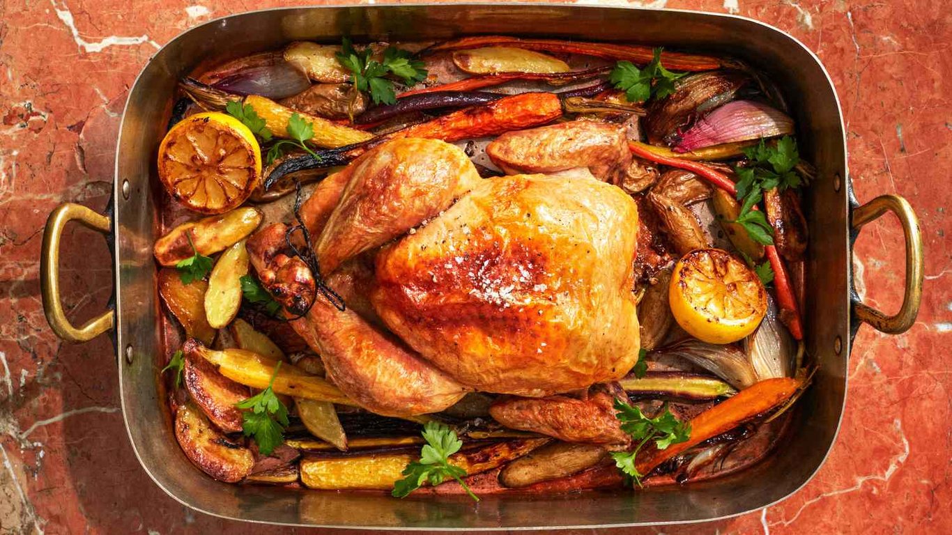 Roast chicken with veggies