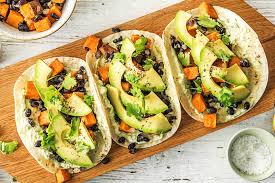 Black bean poblano sweet potato avocado tacos