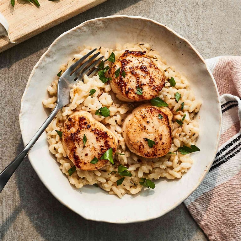 Brown butter scallop risotto