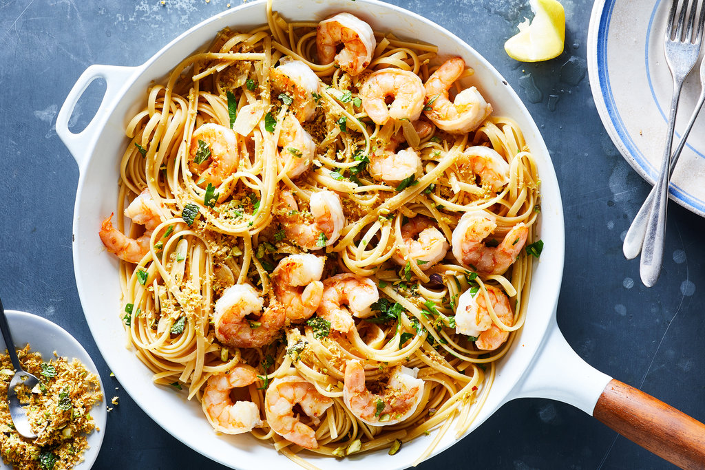 Lemon prawn pasta with herb panko crunch